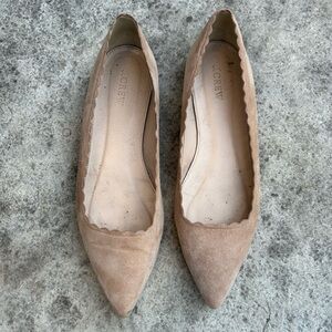 J Crew Taupe Scalloped Suede Flats, size 9